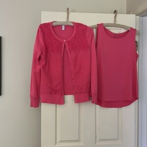 2 apiece Crochet front cardigan cotton blend with knit solid tank top